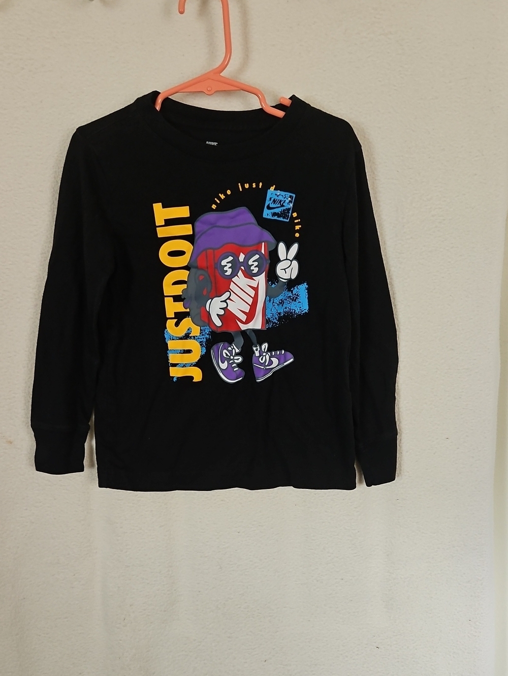 Nike Black Long-Sleeve 'Just Do It' Graphic Tee with Purple & Yellow Accents